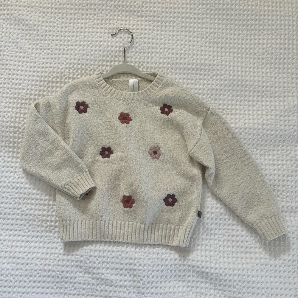 Cream Knit Floral Appliqué Sweater